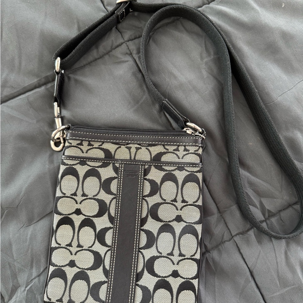 Coach Signature Black and Gray Crossbody Bag